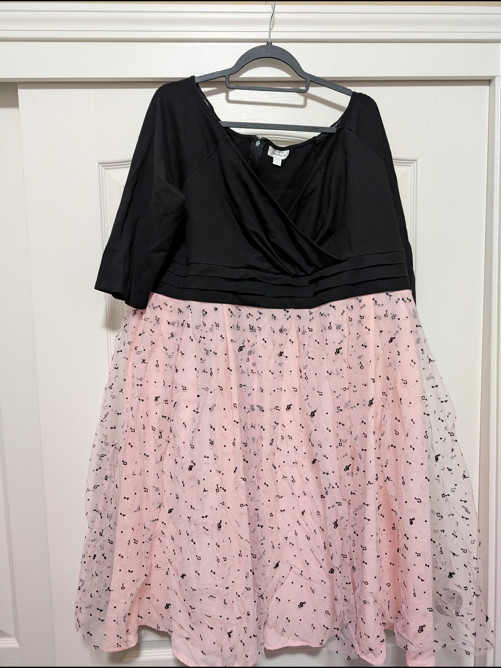 Unique Vintage Black Dress W/ Pink Tulle Musical Notes Bottom